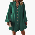 Women’s Button Front Short Dress with Puff Sleeves and Defined Waist