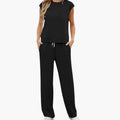 Women’s Cap Sleeve Two-Piece Set – Round Neck Top with Drawstring Pants