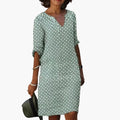 Women’s Casual V-Neck Summer Dress with Short Sleeves and Loose Fit