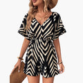 Women’s Chevron Print Jumpsuit with Elastic Waist – Sleeveless One-Piece