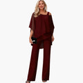 Women’s Chiffon Two-Piece Outfit – Short Sleeve Top and Ankle-Length Pants