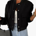 Women’s Classic Polyester Blend Bomber Jacket with Pockets