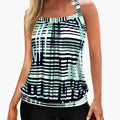 Women’s Collared Tankini Swimsuit with Shorts – Striped Two-Piece Bathing Suit
