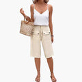 Women's Casual Shorts with Elastic Waist and Patch Pockets