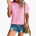 Women’s Crew Neck Eyelet Pattern Short Sleeve T-Shirt