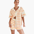 Women’s Crochet Two-Piece Set – Short Sleeve Openwork Top and Matching Bottom