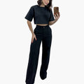 Women's Crop Top Wide-Leg Pants and Two-Piece Set