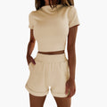 Women's Crop Top and Elastic Waist Shorts Two-Piece Set