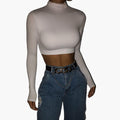 Women’s Crop Top with High Collar and Long Sleeves
