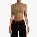 Women’s Crop Top with Off Shoulder Neckline and Ruffle Front