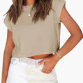 Women’s Crop Top with Rolled Sleeves and Round Neck