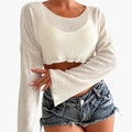 Women’s Crop Top with Wrap Front and Wide Sleeves