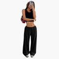 Women’s Cropped Top and Wide Leg Pants Set – Two-Piece Outfit