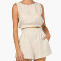 Women's Drawstring Hem Top and Elastic Waist Shorts Two-Piece Set