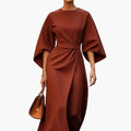 Women’s Dress with Lantern Sleeves and Waist Belt