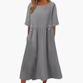 Women's Dress with Round Neckline and Mid-Length Hem