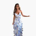 Women's Dress with Ruffled Sleeves and Floral Pattern
