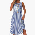 Women's Dress with Sleeveless Cut and Striped Surface
