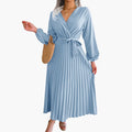 Women’s Dress with Standing Collar and Pleated Belt