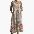 Women's Dress with V Neckline and Floral Pattern