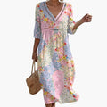 Women's Dress with V Neckline and Patchwork Pattern