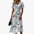Women's Dress with Wrap Neckline and Floral Pattern