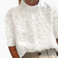 Women’s Embroidered Blouse with Stand Collar and Long Sleeves Loose Fit Top