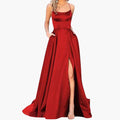 Women’s Evening Dress with U-Neck and High Slit