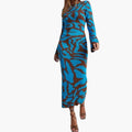 Women's Floral Long Dress with Round Neckline