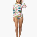 Women’s Floral Long Sleeve Rash Guard Bikini Set with Front Zip