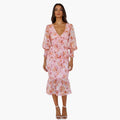 Women’s Floral Midi Dress with Puff Sleeves