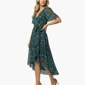 Women’s Floral Midi Dress with Round Neck and Short Sleeves