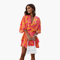 Women’s Floral V-Neck Dress with Short Sleeves and Ruffle Hem