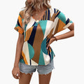 Women’s Geometric Print V-Neck Short Sleeve T-Shirt
