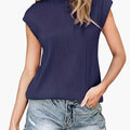 Women’s High Crew Neck Pleated T-Shirt – Short Sleeve Top