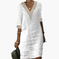 Women’s Knee-Length Dress with Round Neck and Short Sleeves