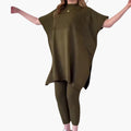 Women’s Knit Two-Piece Set – Long Sleeve Top and Straight Leg Pants