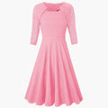 Women’s Lace Sleeve Midi Dress with Flared Skirt and Defined Waist