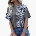 Women’s Leopard Print Short Sleeve T-Shirt – Crew Neck Top