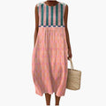 Women's Sleeveless Dress with Linen Blend and Round Neckline