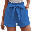 Women's Linen Shorts with Tie Belt and Wide Waistband
