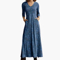 Women’s Long Dress with Retro Pattern and Long Sleeves