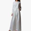 Women’s Long Sleeve Jumpsuit with Pleated Straight Legs