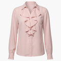 Women’s Long Sleeve Ruffle Front Blouse – Crew Neck Loose Fit Woven Shirt Top