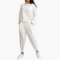 Women’s Long Sleeve Two-Piece Outfit Set – Round Neck Top and Full-Length Pants