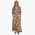 Women’s Long V-Neck Printed Dress with Side Slit
