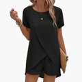 Women’s Lounge Set with Short Sleeve Top and Elastic Waist