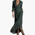 Women's Maxi Dress with Check Pattern and Side Pockets