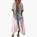 Women's Maxi Dress with Embroidered Surface and Side Pockets