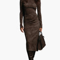 Women's Maxi Dress with Lace Detail and High Neckline